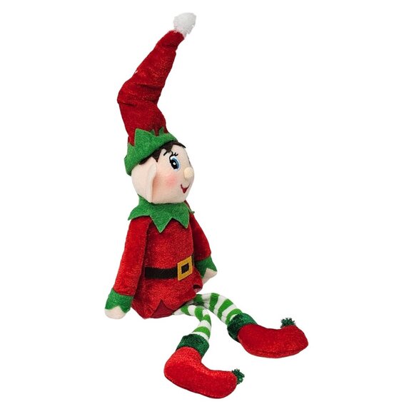 Plush Christmas Red and Green Elf Set, Striped Leggings, Adjustable Elf Hat - Picture 4 of 6